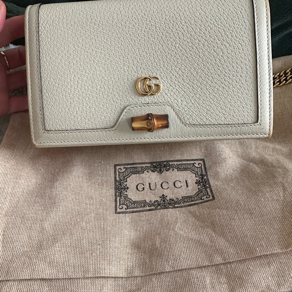 Gucci Beige Leather Clutch with Bamboo Accent